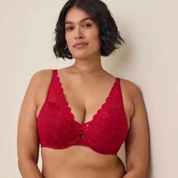 XO Plunge Push-Up Tattoo Lace Straight Back Bra 46D - Picture 1 of 16